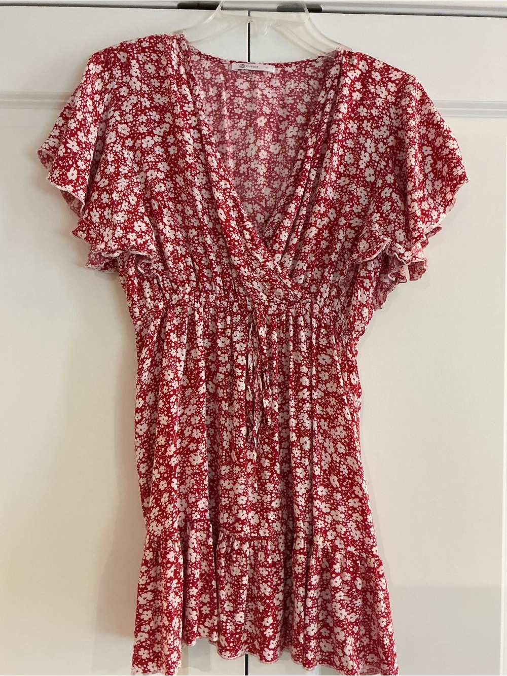 Cupshe Red Floral Tie-Waist Mini Dress S NWOT